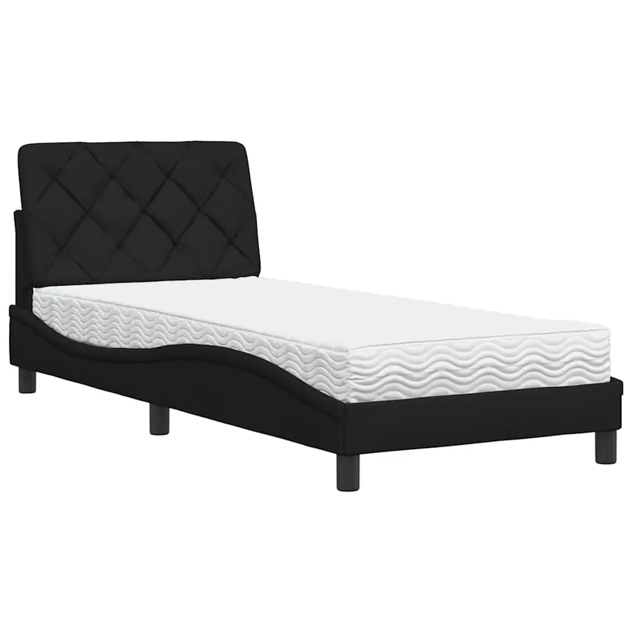Lit avec matelas noir 90x200 cm tissu - 2