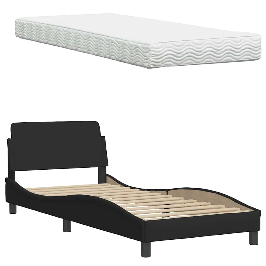 Lit avec matelas noir 90x200 cm tissu - 8