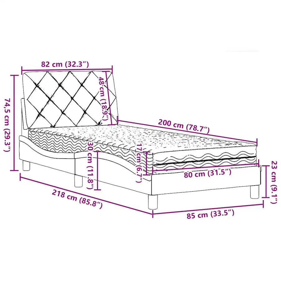 Lit avec matelas noir 80x200 cm tissu - 14