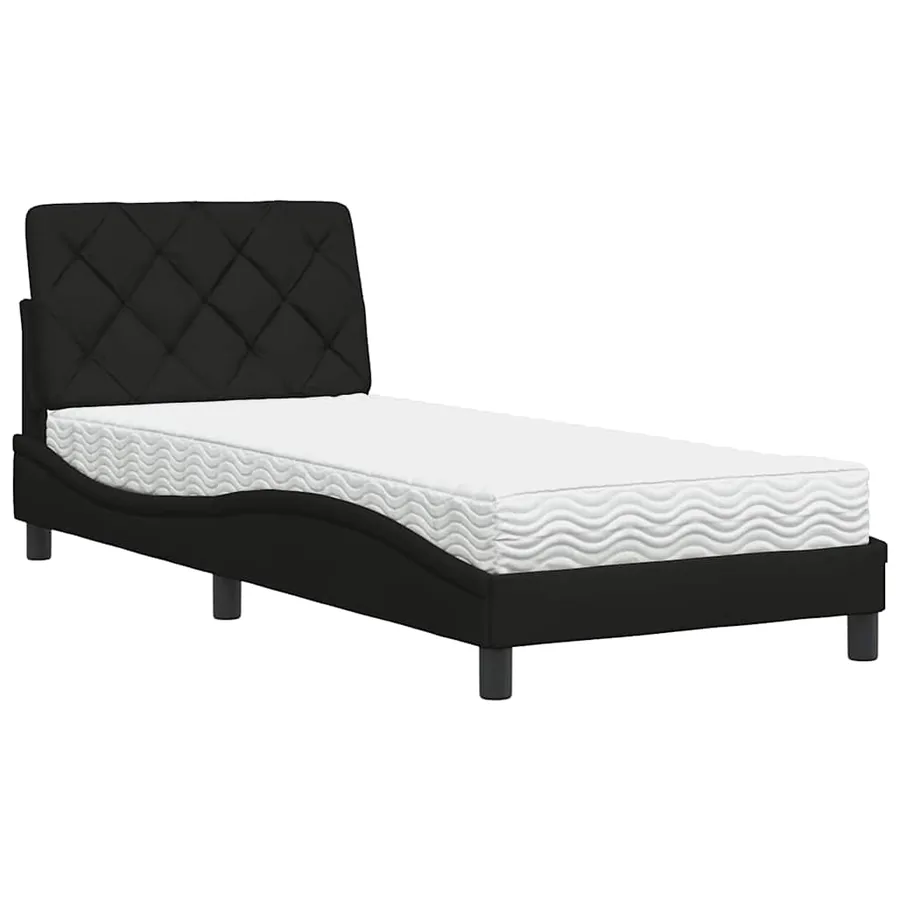 Lit avec matelas noir 80x200 cm tissu - 2