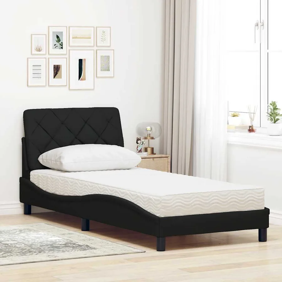 Lit avec matelas noir 80x200 cm tissu - 3