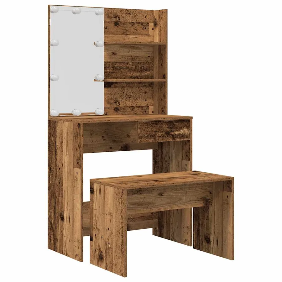 Ensemble de coiffeuse avec LED vieux bois bois d'ingénierie - 2