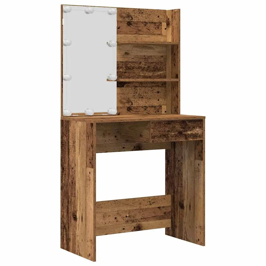 Ensemble de coiffeuse avec LED vieux bois bois d'ingénierie - 5