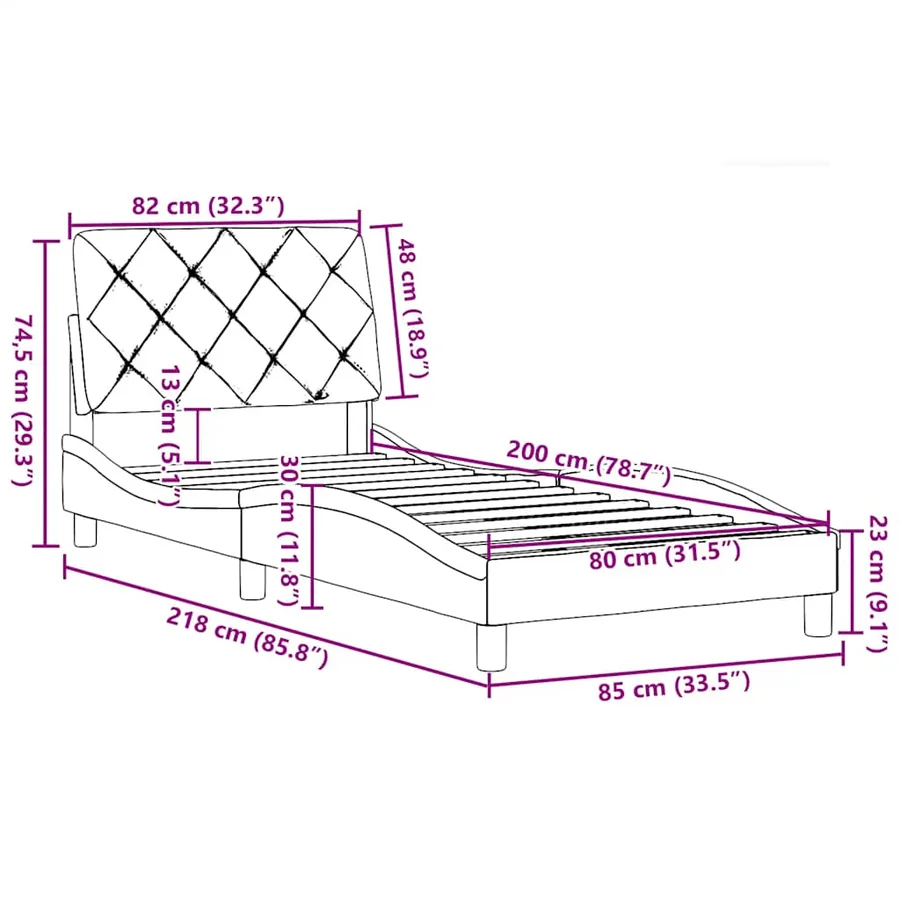 Cadre de lit sans matelas noir 80x200 cm tissu - 13