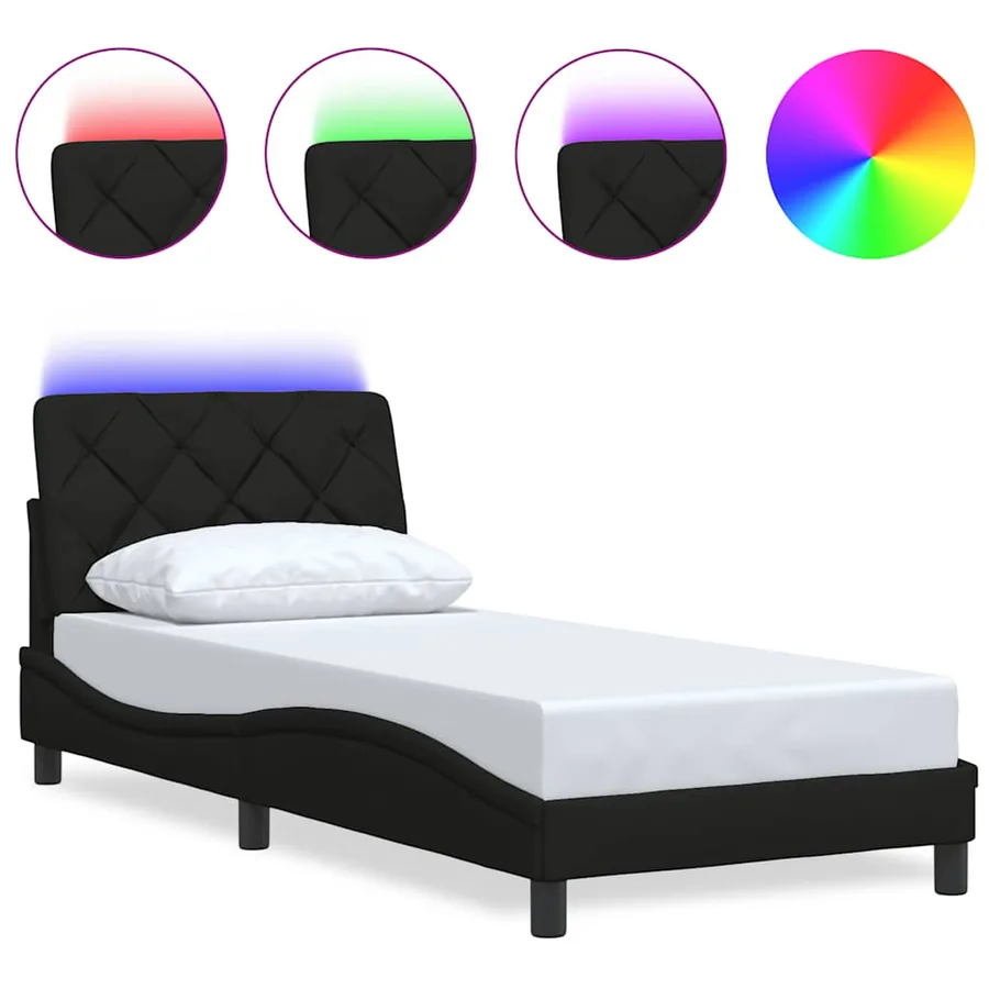 Cadre de lit avec LED sans matelas noir 80x200 cm tissu - 2