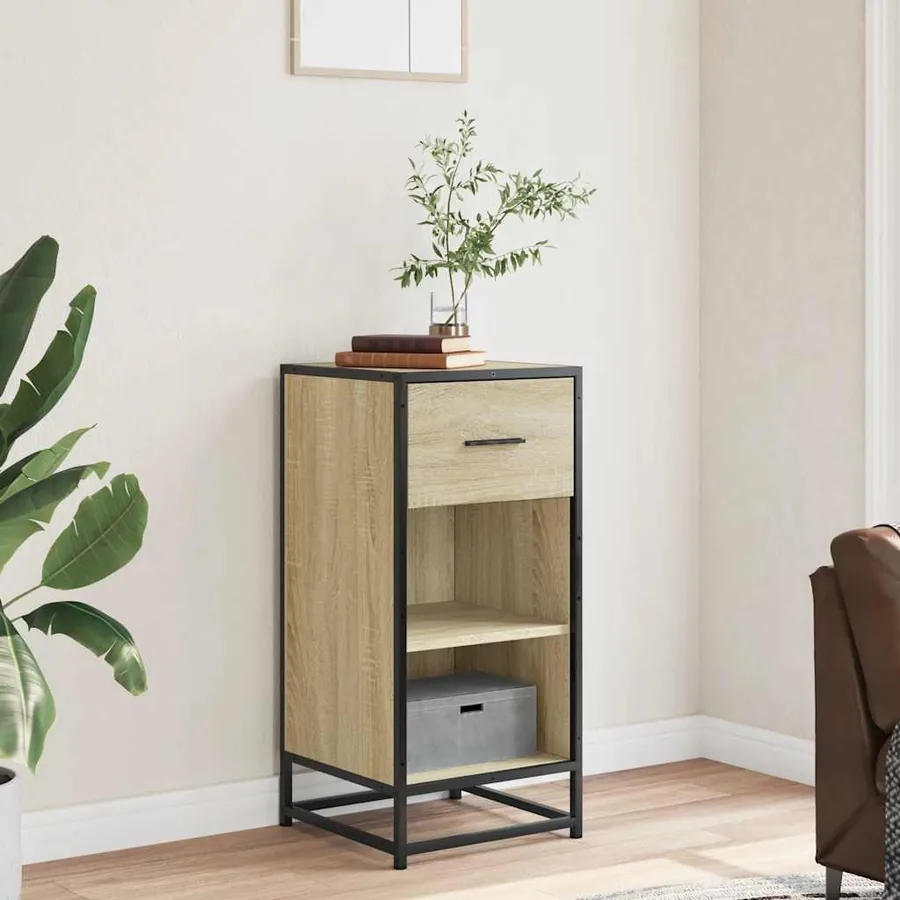 Buffet chêne sonoma 35,5x35x76 cm bois d'ingénierie et métal - 3