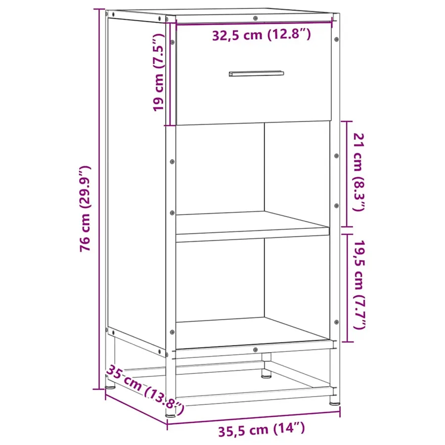 Buffet chêne sonoma 35,5x35x76 cm bois d'ingénierie et métal - 9