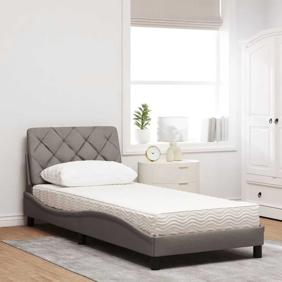 Lit avec matelas taupe 80x200 cm tissu - 3