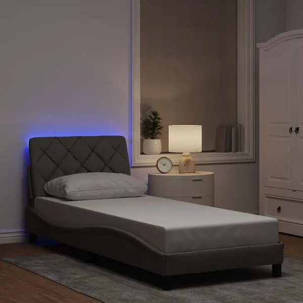 Cadre de lit avec LED sans matelas taupe 80x200 cm tissu