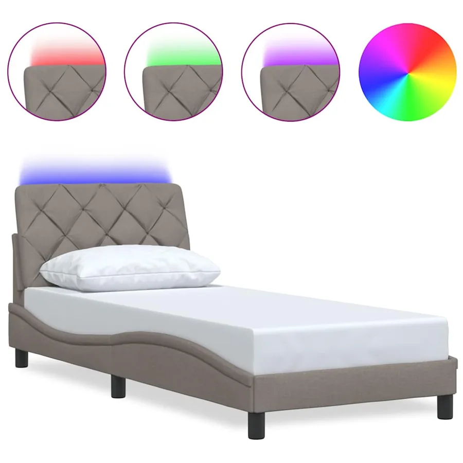Cadre de lit avec LED sans matelas taupe 80x200 cm tissu - 2