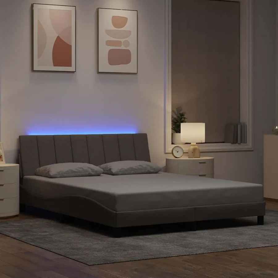 Cadre de lit sans matelas Hanko taupe 160x200 cm tissu - 4