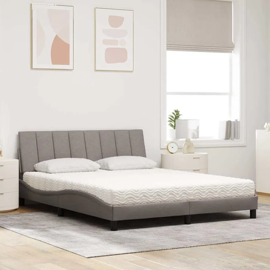 Lit avec matelas Hanko taupe 160x200 cm tissu - 3