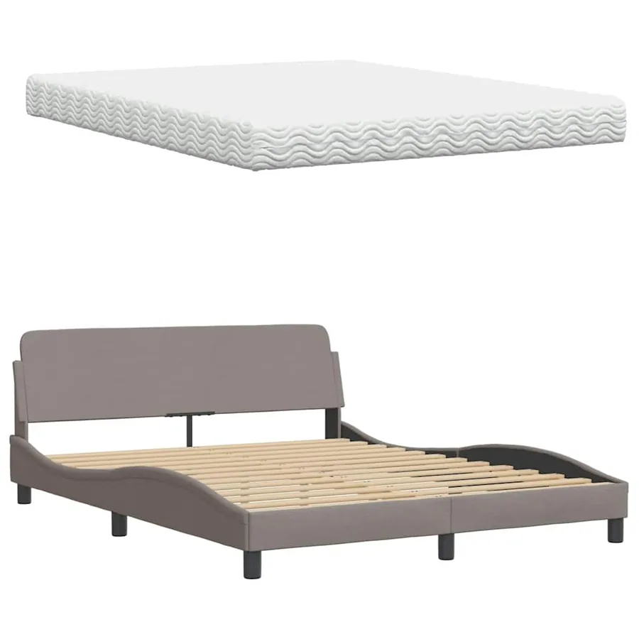Lit avec matelas Hanko taupe 160x200 cm tissu - 8
