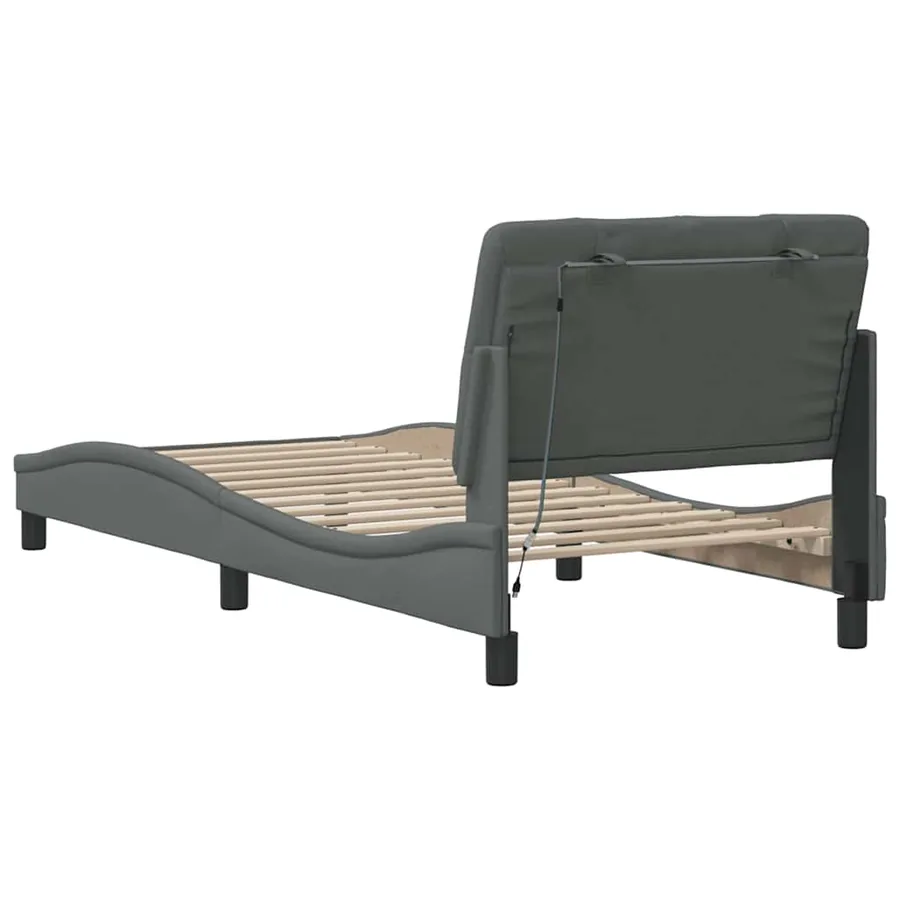 Cadre de lit avec LED sans matelas gris foncé 90x200 cm tissu - 10