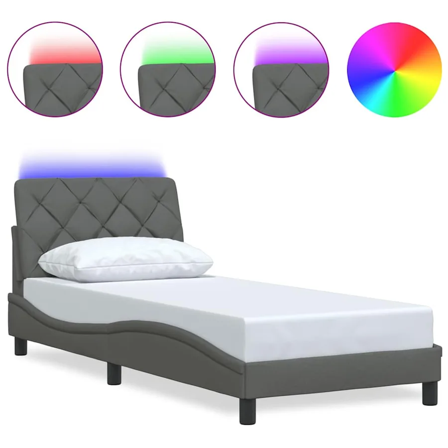 Cadre de lit avec LED sans matelas gris foncé 90x200 cm tissu - 2