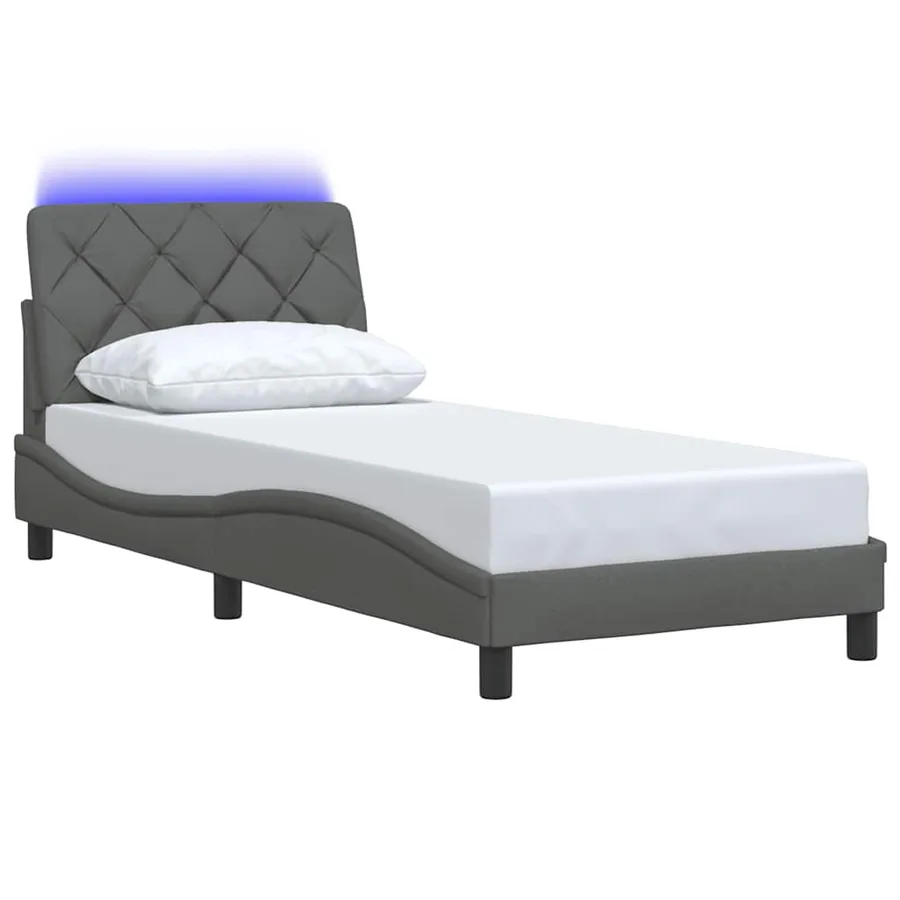 Cadre de lit avec LED sans matelas gris foncé 90x200 cm tissu - 3
