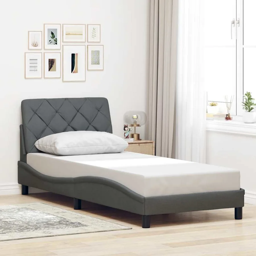 Cadre de lit avec LED sans matelas gris foncé 90x200 cm tissu - 4