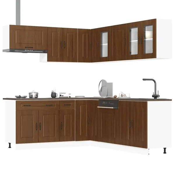 Ensemble de 11 meubles de cuisine en bois d'ingénierie "Kalmar" en chêne brun