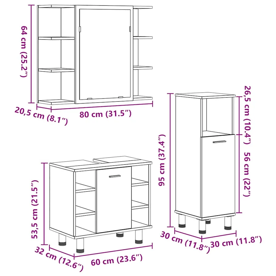 Ensemble de meubles de salle de bain 3 pcs gris béton - 11