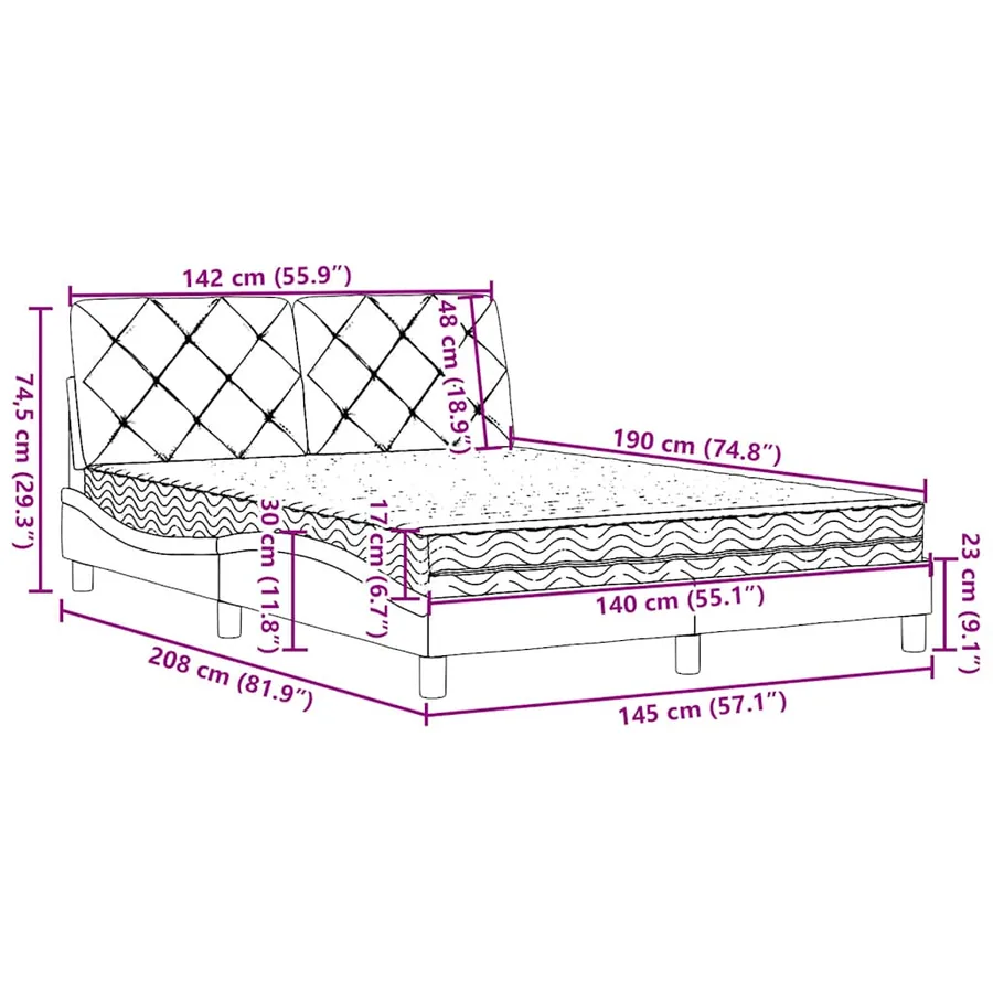 Lit avec matelas gris clair 140x190 cm tissu - 14