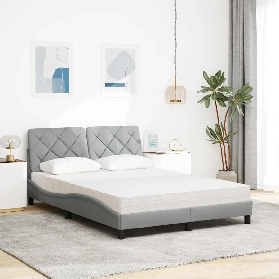 Lit avec matelas gris clair 140x190 cm tissu - 3