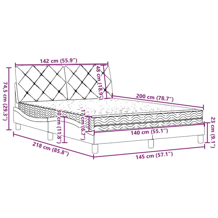 Lit avec matelas gris clair 140x200 cm tissu - 14