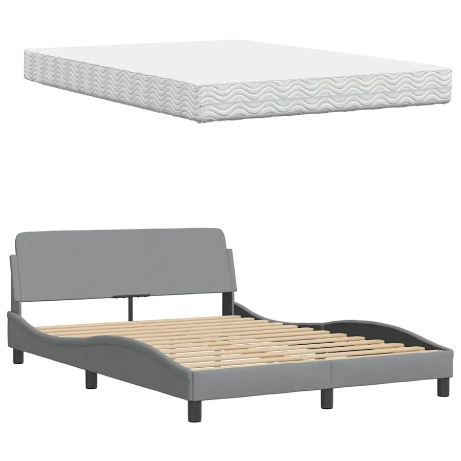 Lit avec matelas gris clair 140x200 cm tissu - 8