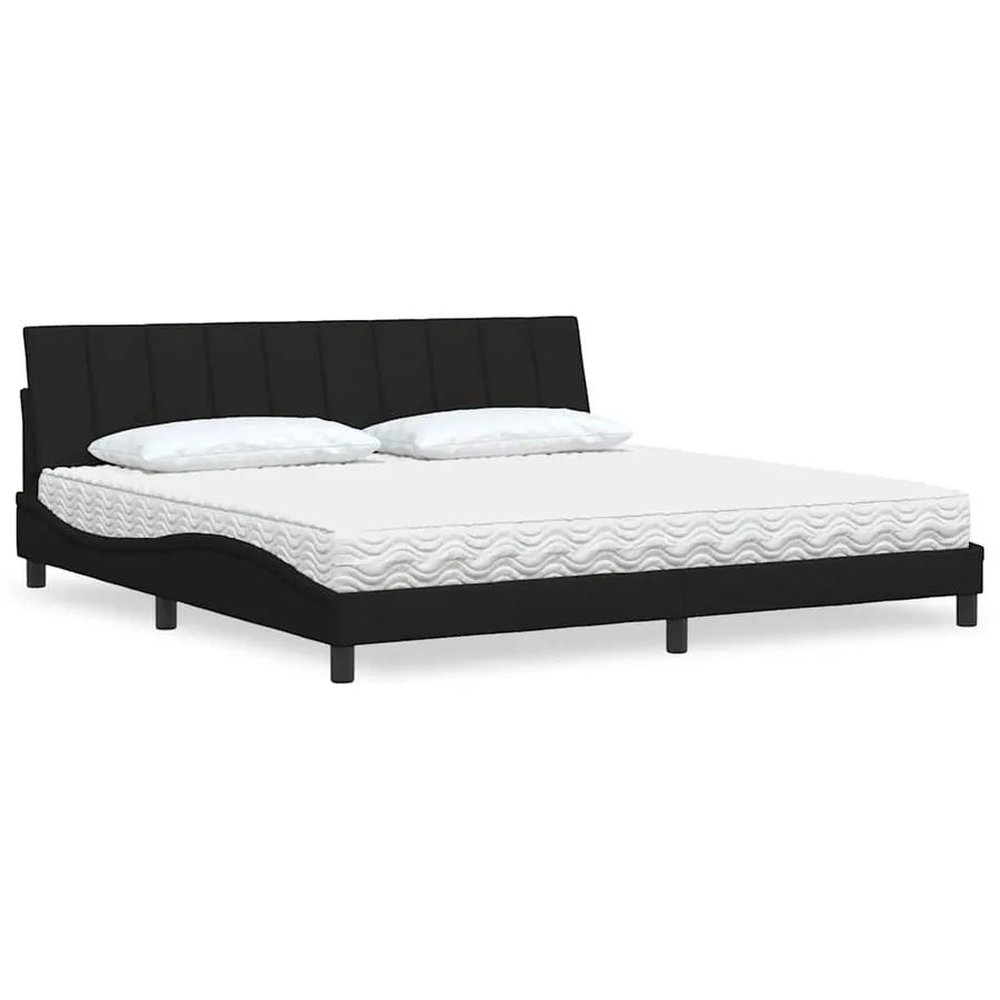 Lit avec matelas Hanko noir 200x200 cm tissu