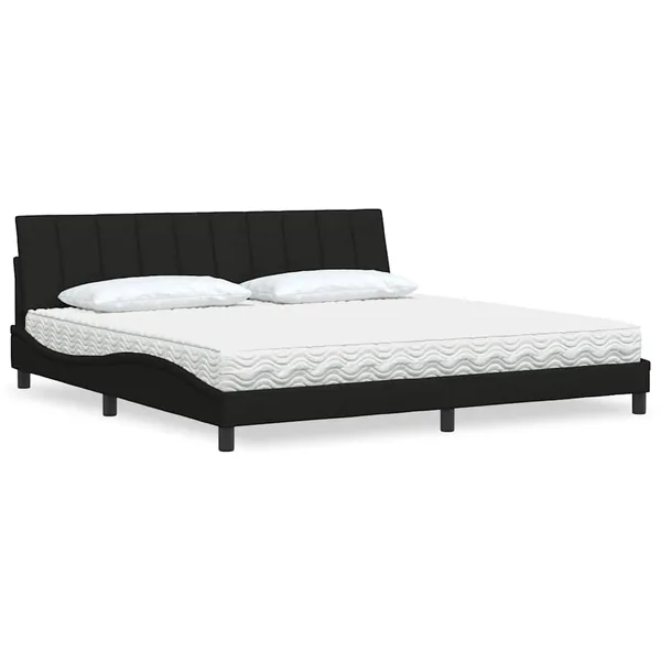 Lit avec matelas Hanko noir 200x200 cm tissu