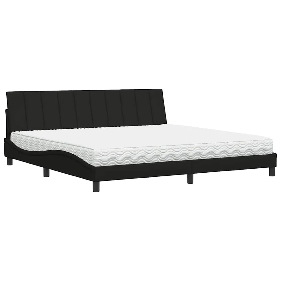 Lit avec matelas Hanko noir 200x200 cm tissu - 2