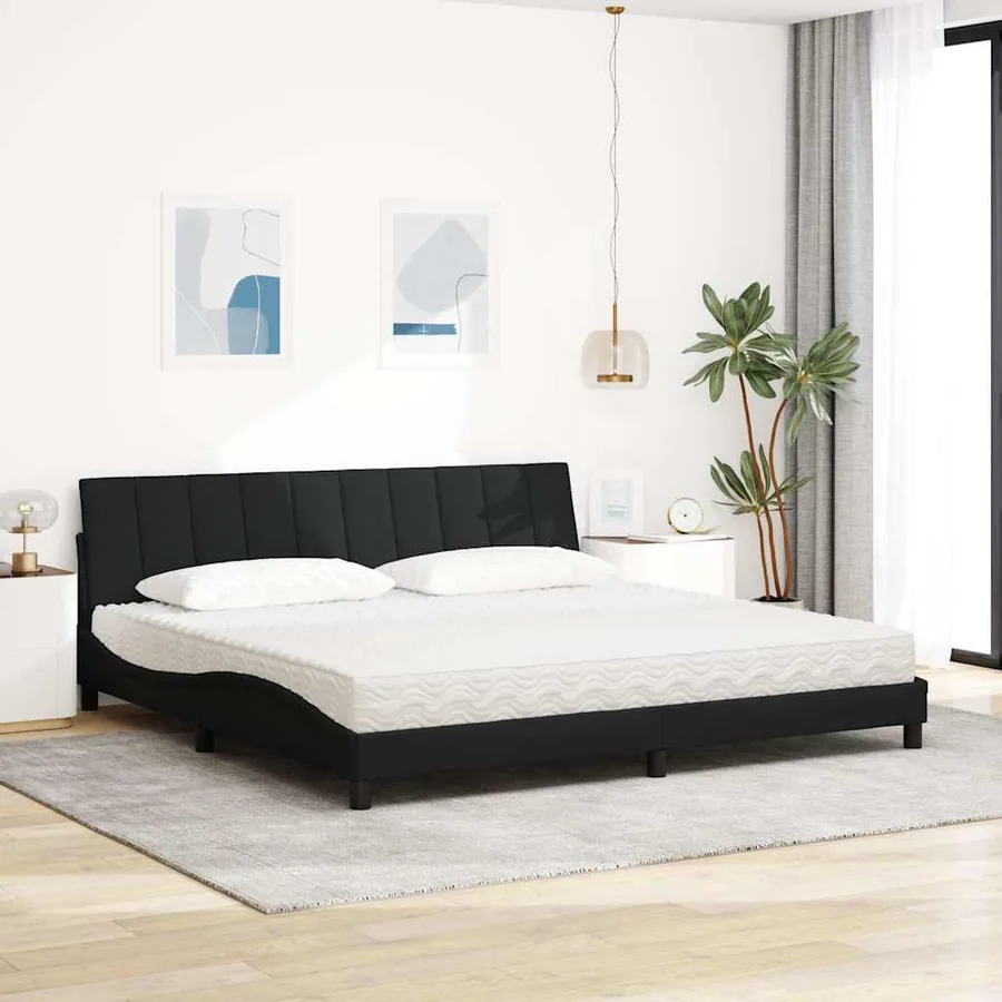 Lit avec matelas Hanko noir 200x200 cm tissu - 3