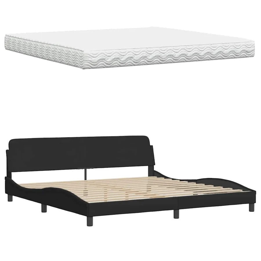 Lit avec matelas Hanko noir 200x200 cm tissu - 8