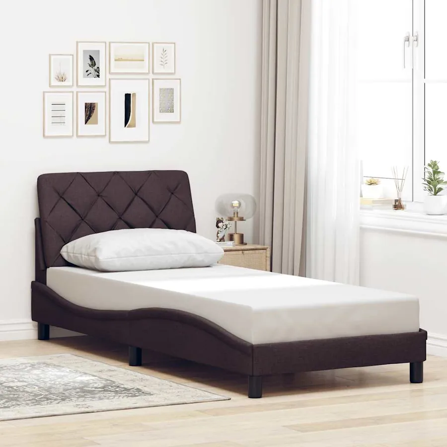 Cadre de lit avec LED sans matelas marron foncé 90x200 cm tissu - 4