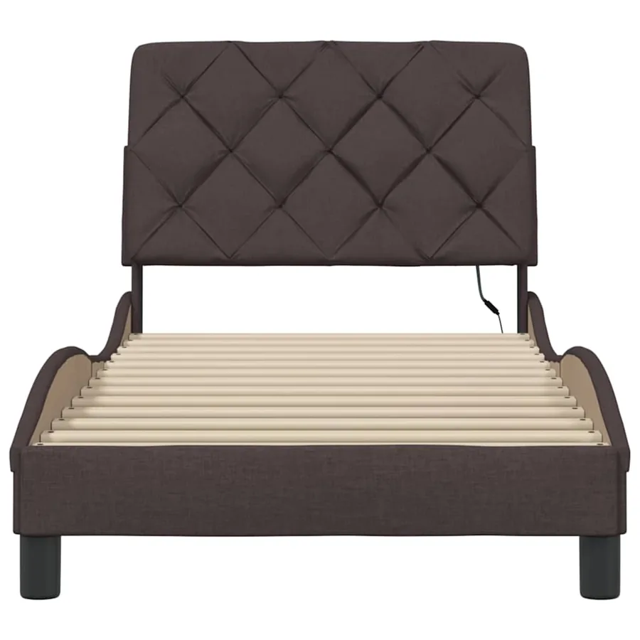 Cadre de lit avec LED sans matelas marron foncé 90x200 cm tissu - 5