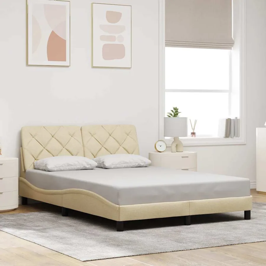 Cadre de lit sans matelas crème 140x200 cm tissu