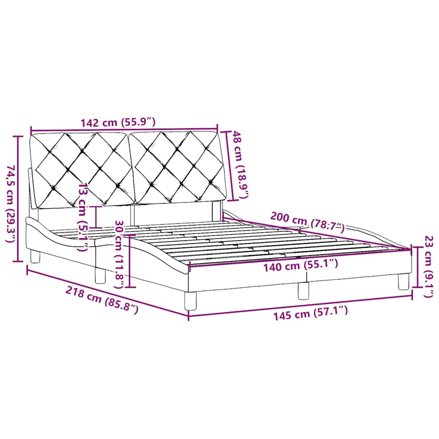 Cadre de lit sans matelas crème 140x200 cm tissu - 13
