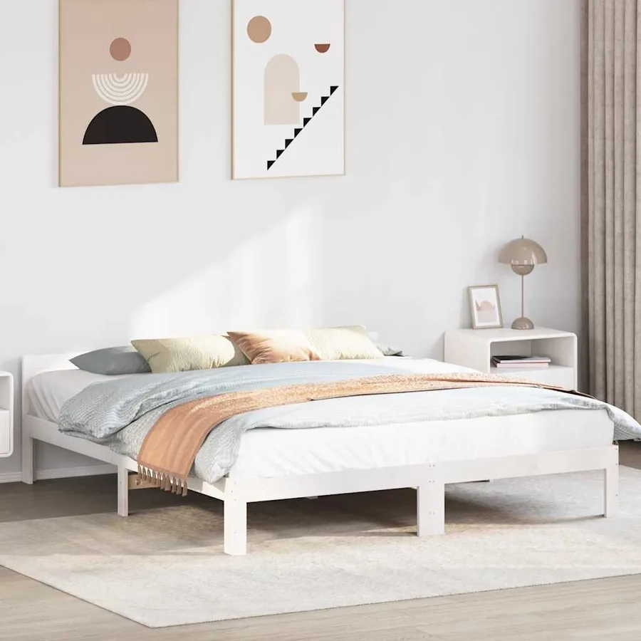 Cadre de lit sans matelas blanc 180x200 cm bois massif de pin - 4