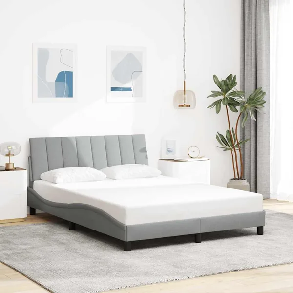 Cadre de lit sans matelas Hanko gris clair 120x200 cm tissu