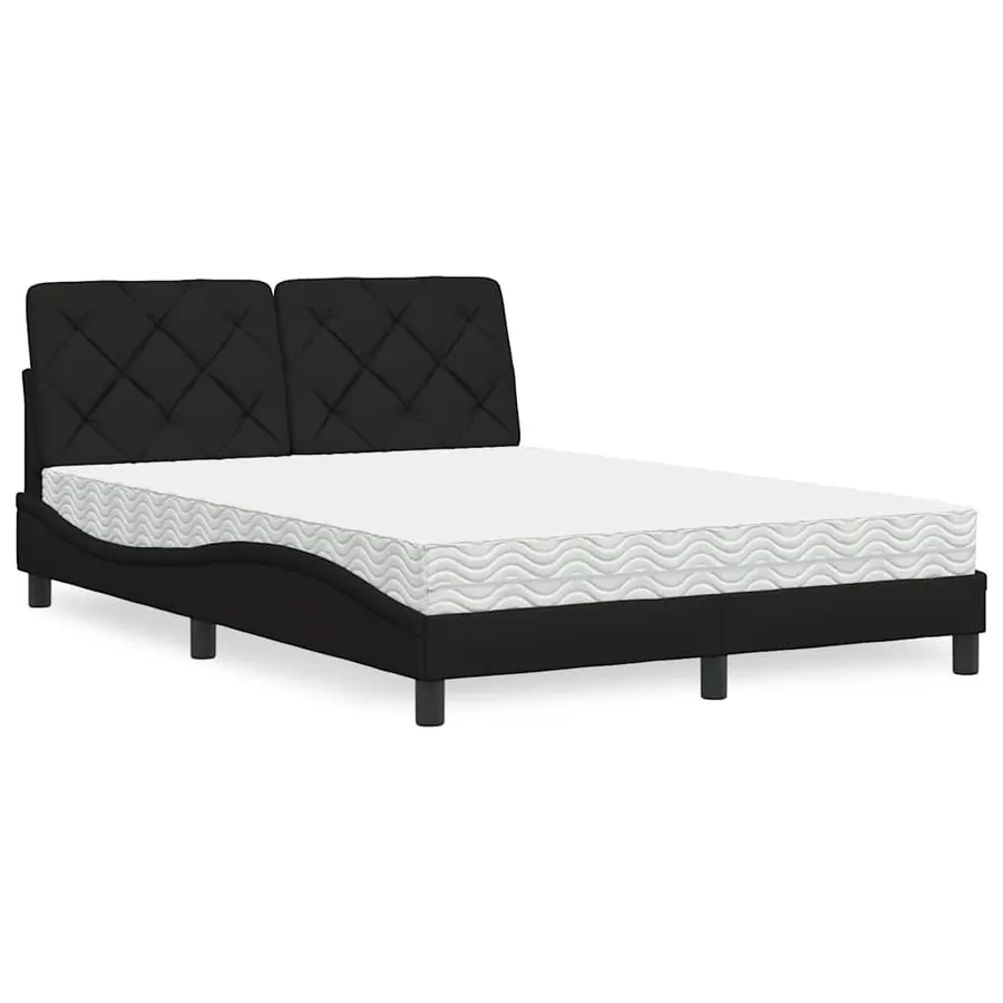 Lit avec matelas noir 140x200 cm tissu - 2