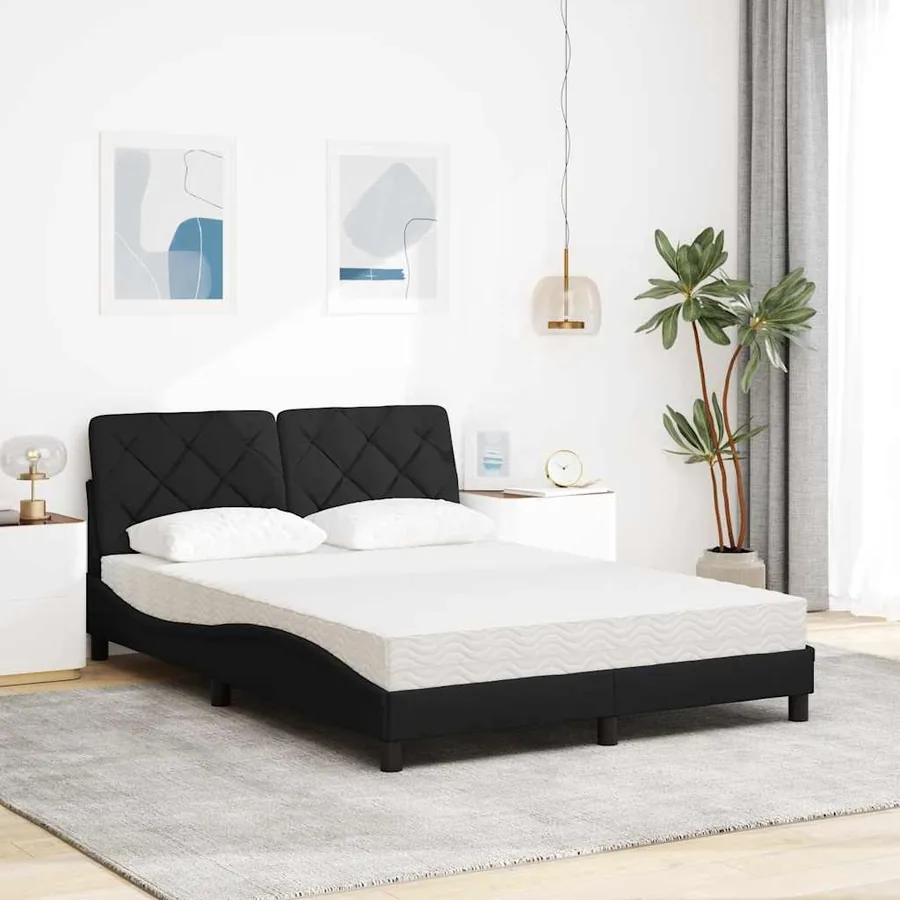 Lit avec matelas noir 140x200 cm tissu - 3