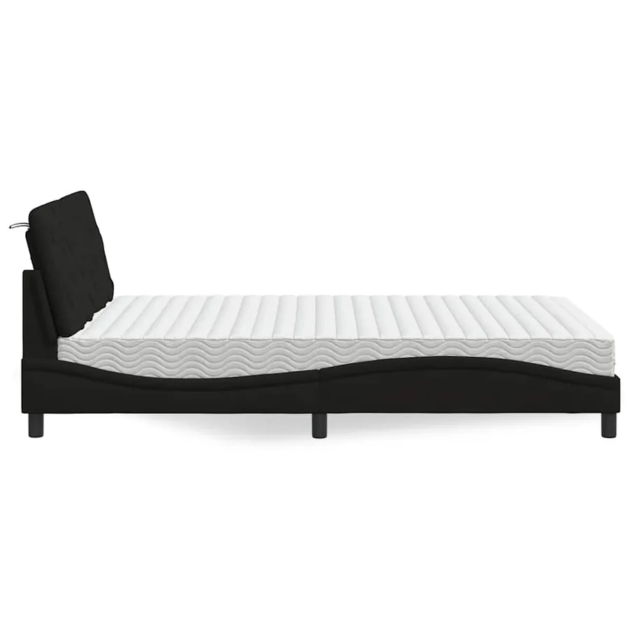 Lit avec matelas noir 140x200 cm tissu - 6