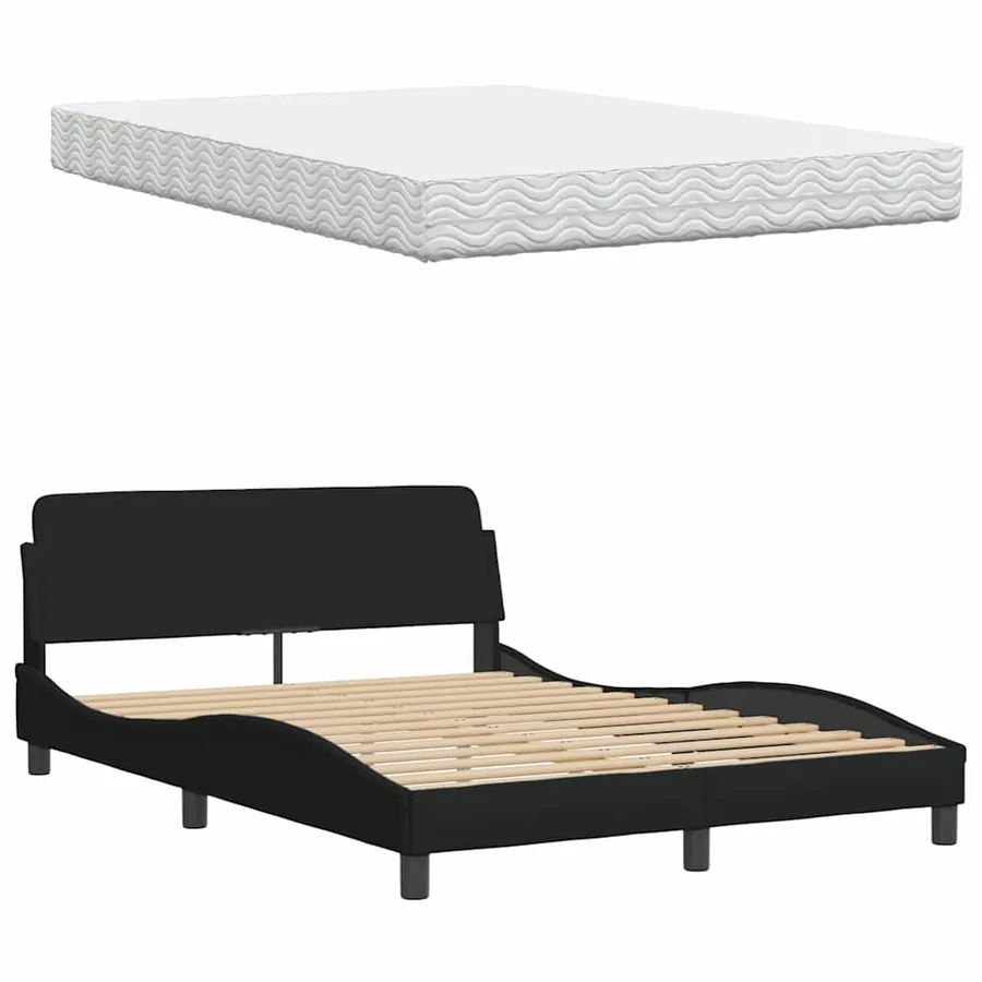 Lit avec matelas noir 140x200 cm tissu - 8