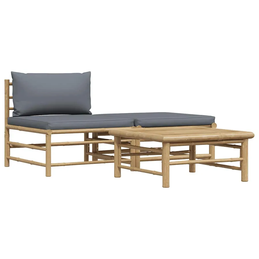 Salon de jardin 3 pcs avec coussins gris foncé Bambou - 2
