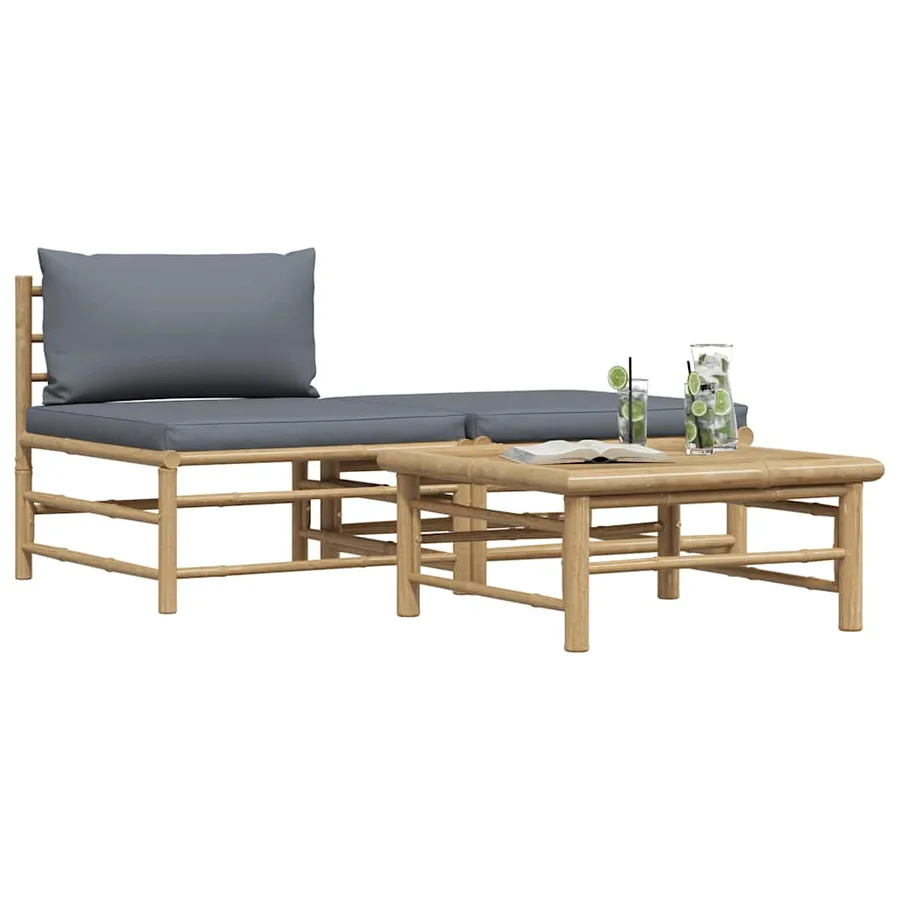 Salon de jardin 3 pcs avec coussins gris foncé Bambou - 3