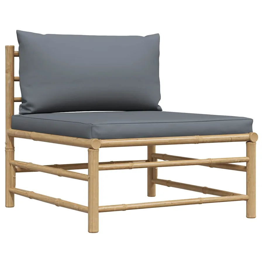 Salon de jardin 3 pcs avec coussins gris foncé Bambou - 5