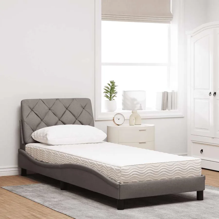 Lit avec matelas taupe 90x200 cm tissu - 3