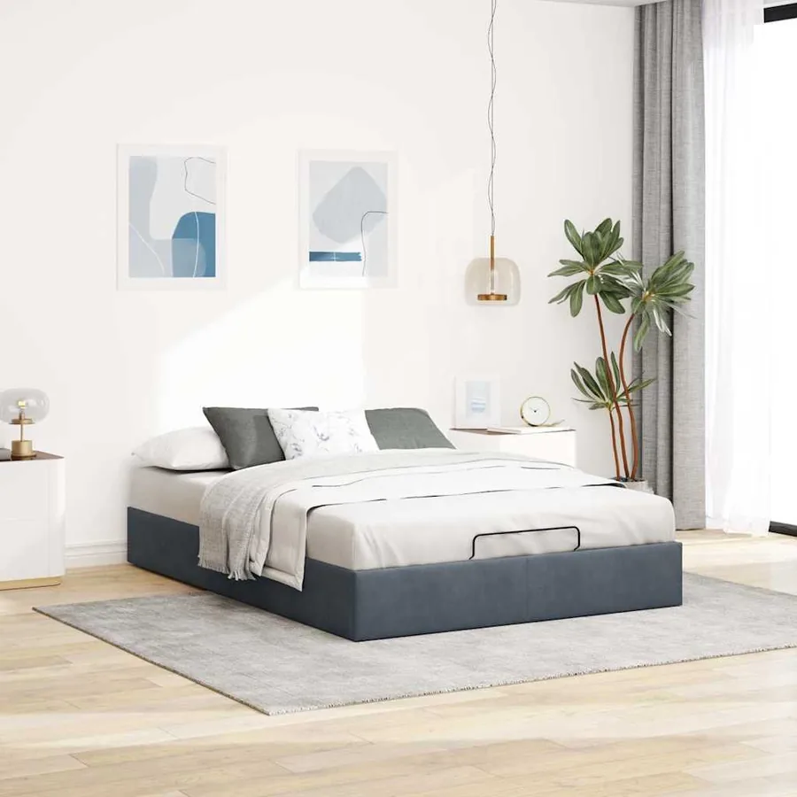 Cadre de lit ottoman sans matelas gris foncé 140x200 cm velours - 3