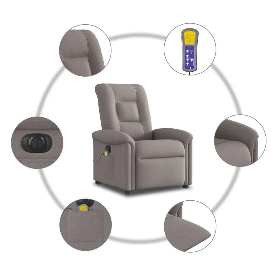 Fauteuil de massage inclinable électrique Taupe Tissu - 10