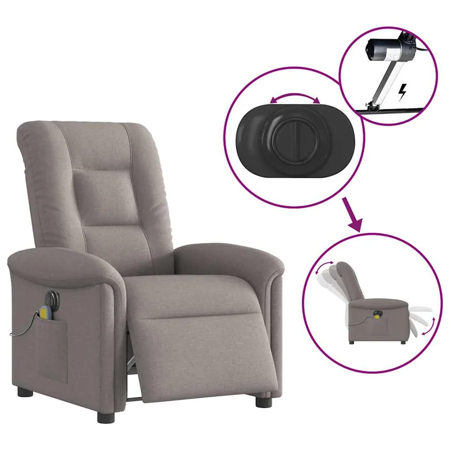Fauteuil de massage inclinable électrique Taupe Tissu - 9