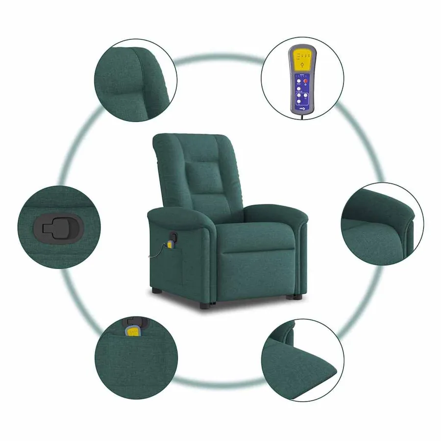 Fauteuil inclinable de massage Vert foncé Tissu - 10